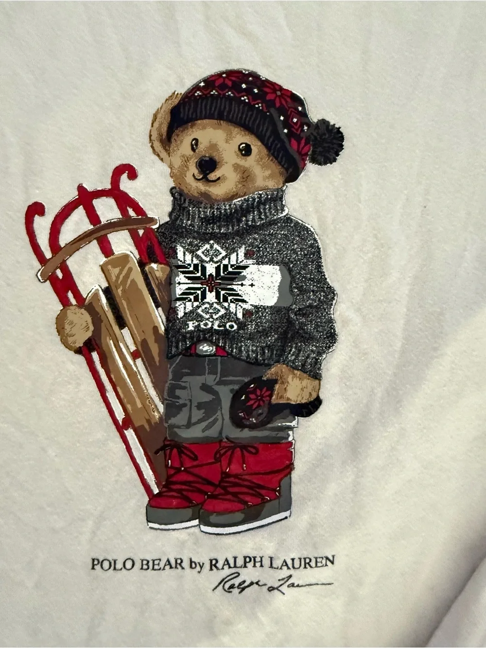 Polo Ralph Lauren Polo Bear Winter Sled Long Sleeve Graphic Tee White Mens Small